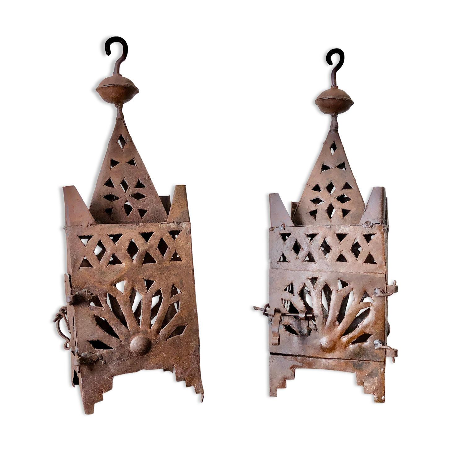 Pair of wrought iron lanterns