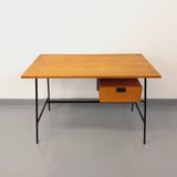 Pierre Paulin vintage modernist desk in oak wood and black metal