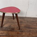Triangular pedestal table small red table asymmetrical shape vintage tripod plant door