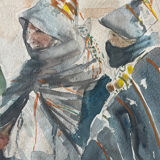 Old watercolor painting table Morocco 1893