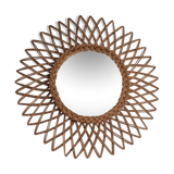 Sun mirror in braided rattan. 1960. 52cm.