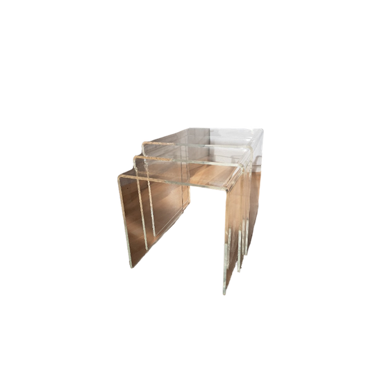 Vintage Mimi pull-out tables set in plexiglass