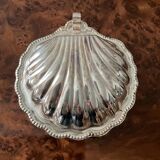 Vintage silver metal shell butter dish