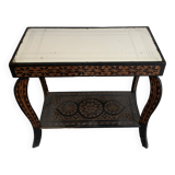 Vintage pedestal table 1970 handmade craft oriental mirror - 60 x 30 cm
