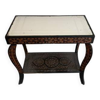 Vintage pedestal table 1970 handmade craft oriental mirror - 60 x 30 cm