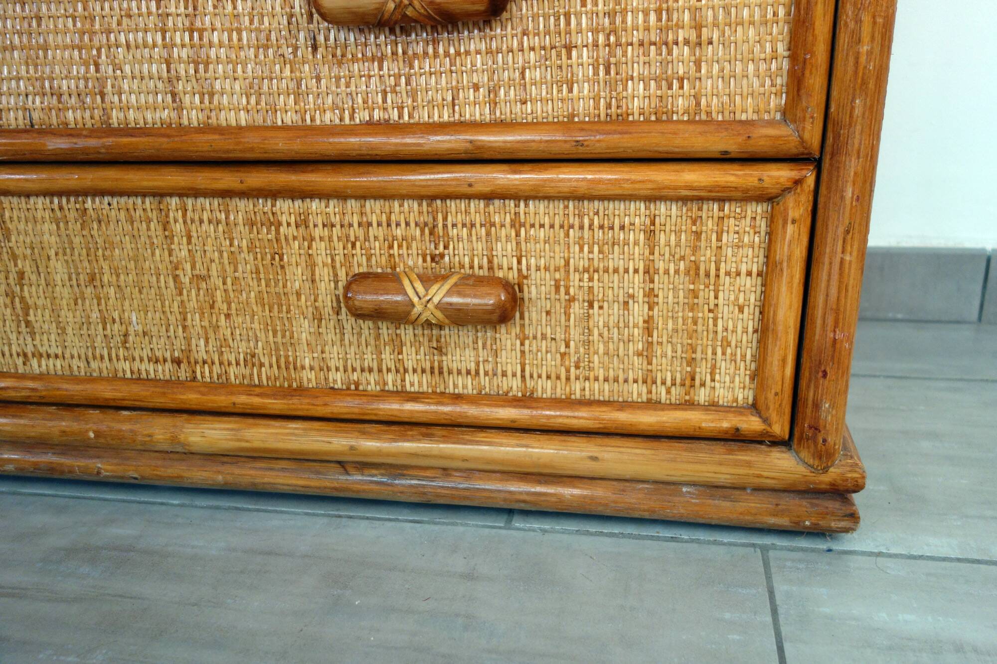 Vintage rattan chest of drawers
