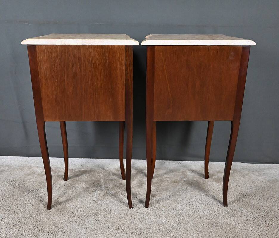 Pair of bedside tables in rosewood marquetry, Louis XV style – 2nd half of the 20th century