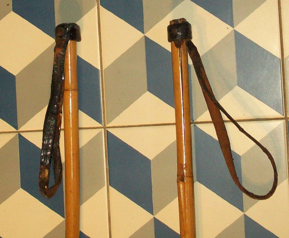 Old pair of ski reed leather stick