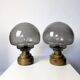 Set of 2 vintage Italian brutalist mushroom table lamps in smoked glass