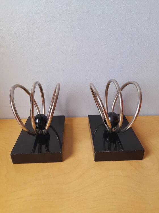 Marble and chrome metal bookends Art Deco