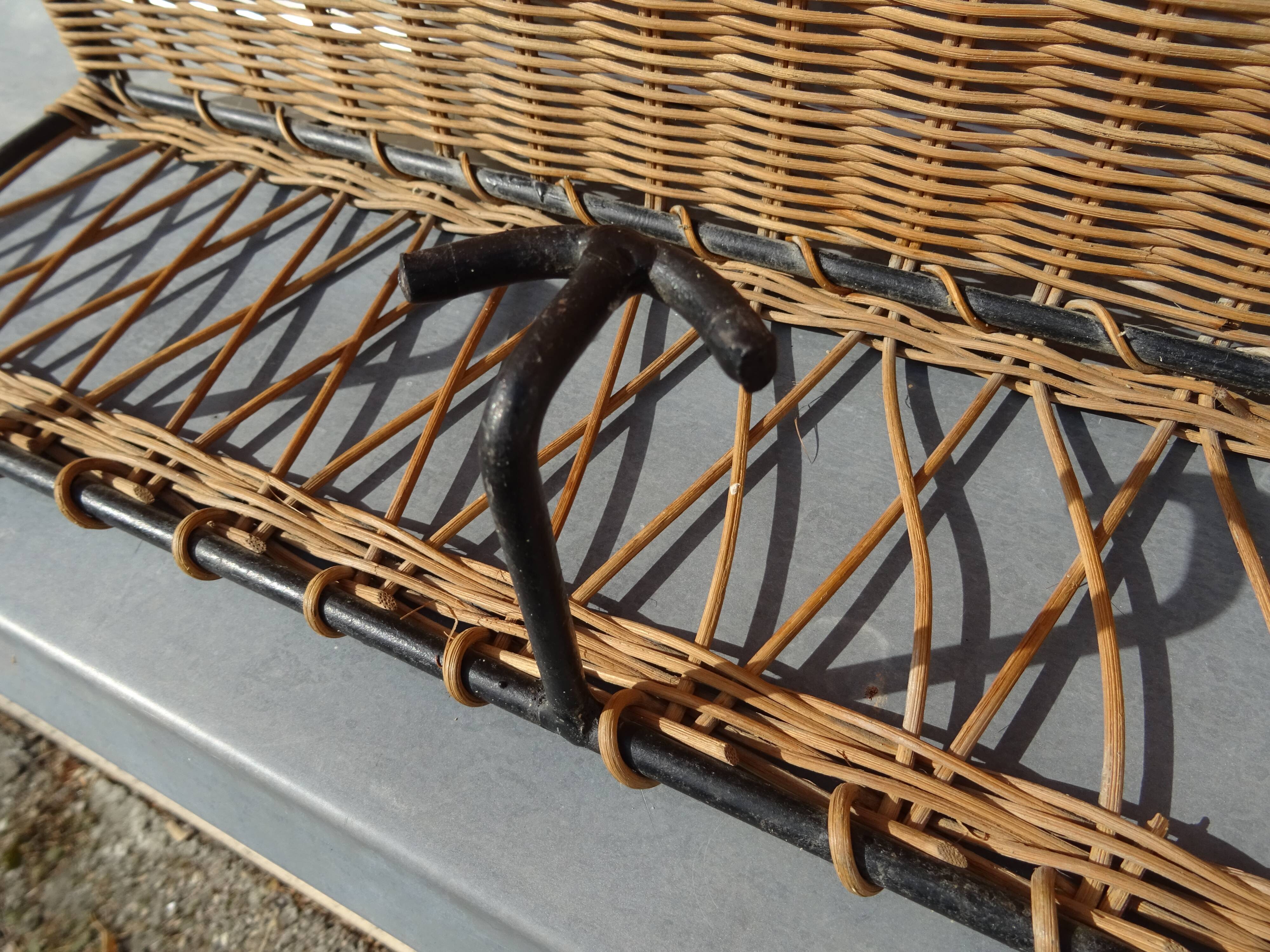 Ferotin coat rack in wicker and metal from the 60s vintage