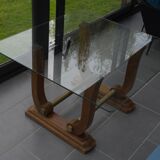 Table basse Art déco en verre, bois et laiton