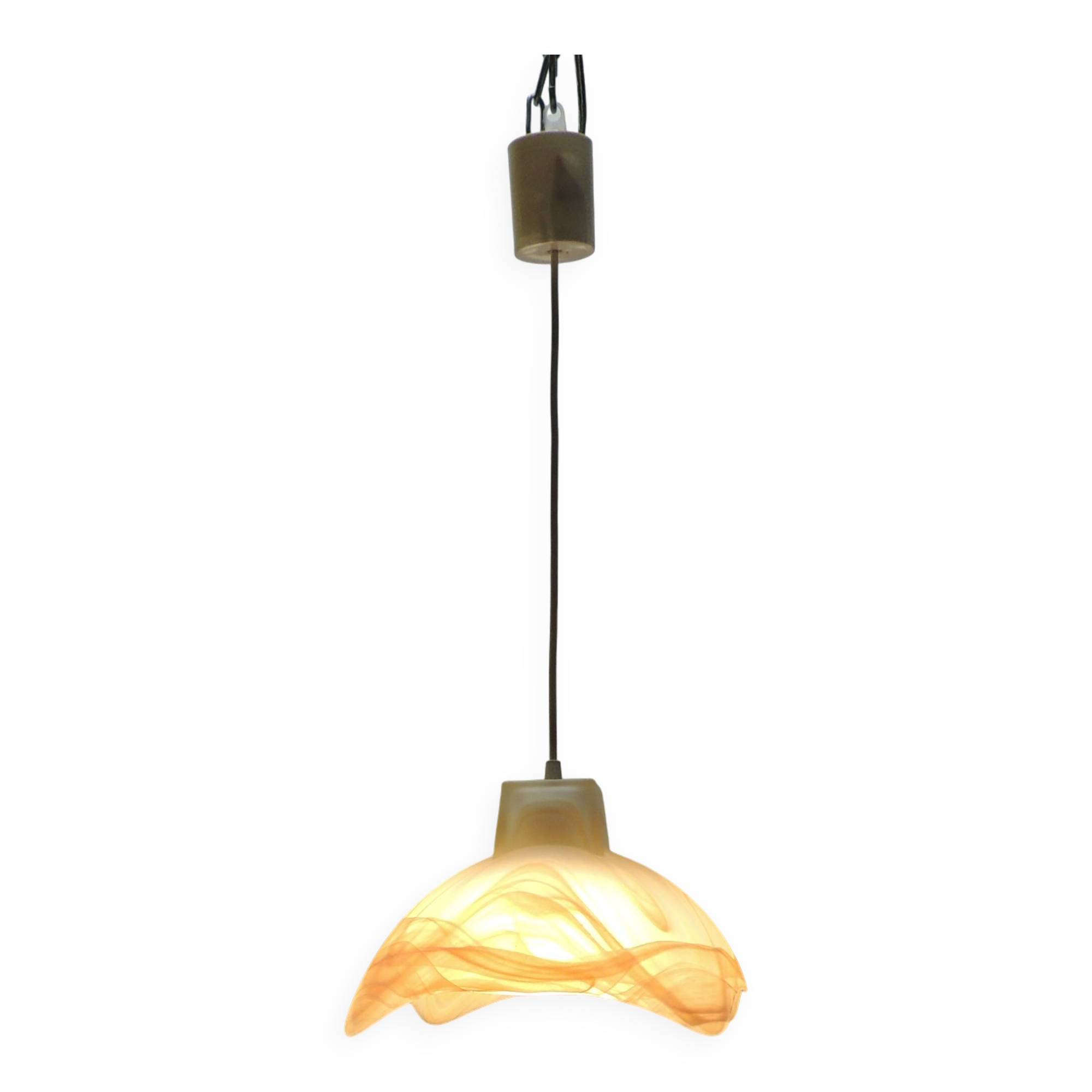 1970s vintage honey marbled glass suspension – retro design light fixture