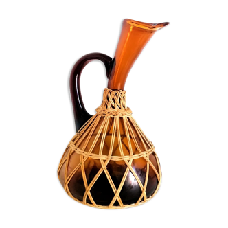 Carafe verre et osier 1970