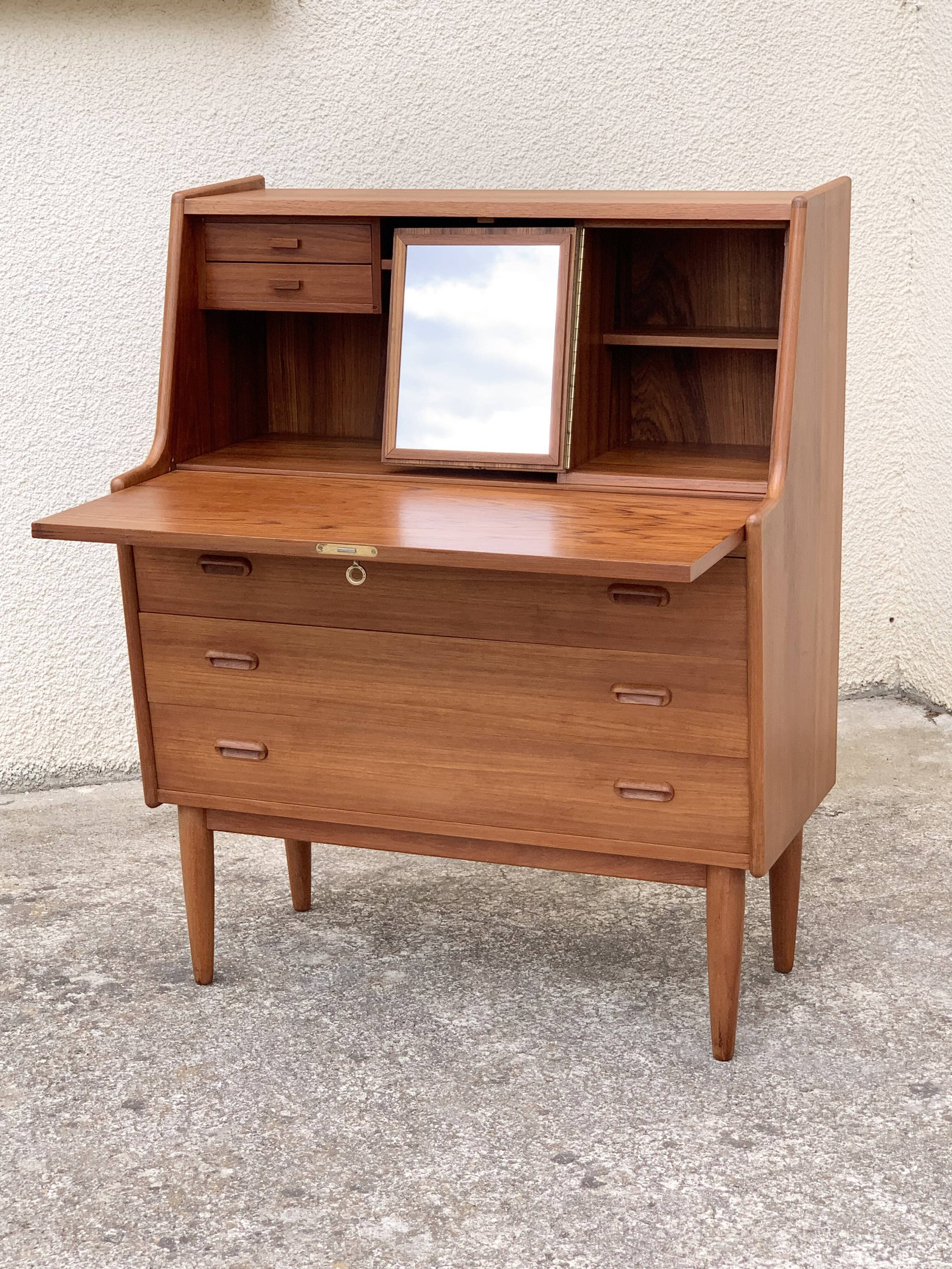 Secretary chest of drawers Teak by Arne Wahl Iversen for Falster Modelfabrik 1960