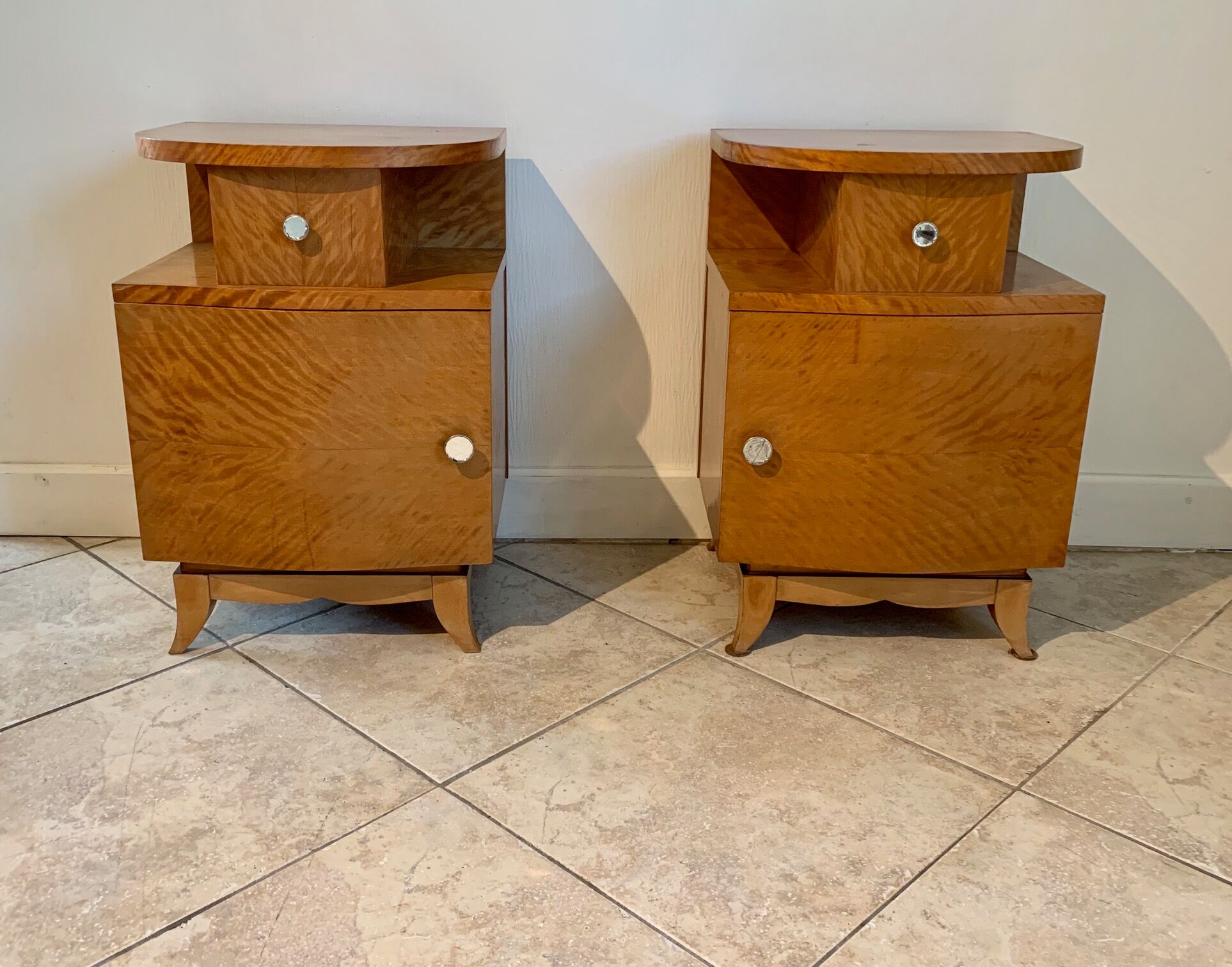 Pair of art deco bedsides in lemon tree magnifying glass