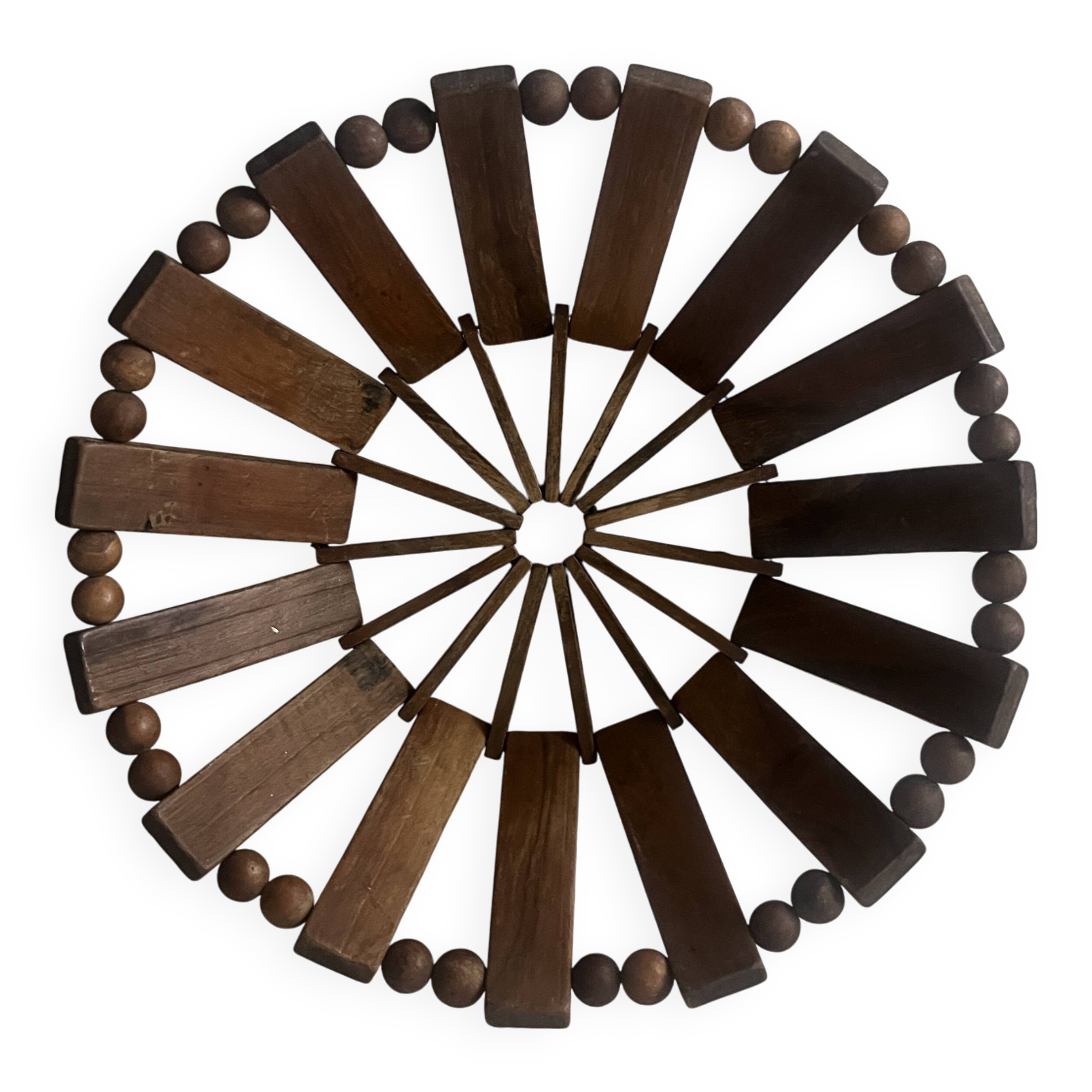 Geometric olive wood basket, France 1970