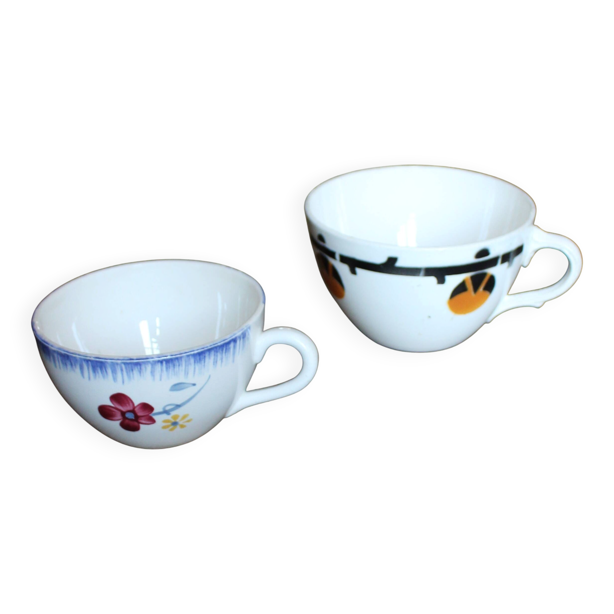 Cups Marylou Digoin Sarreguemines Barcarolle Badonviller orange black art