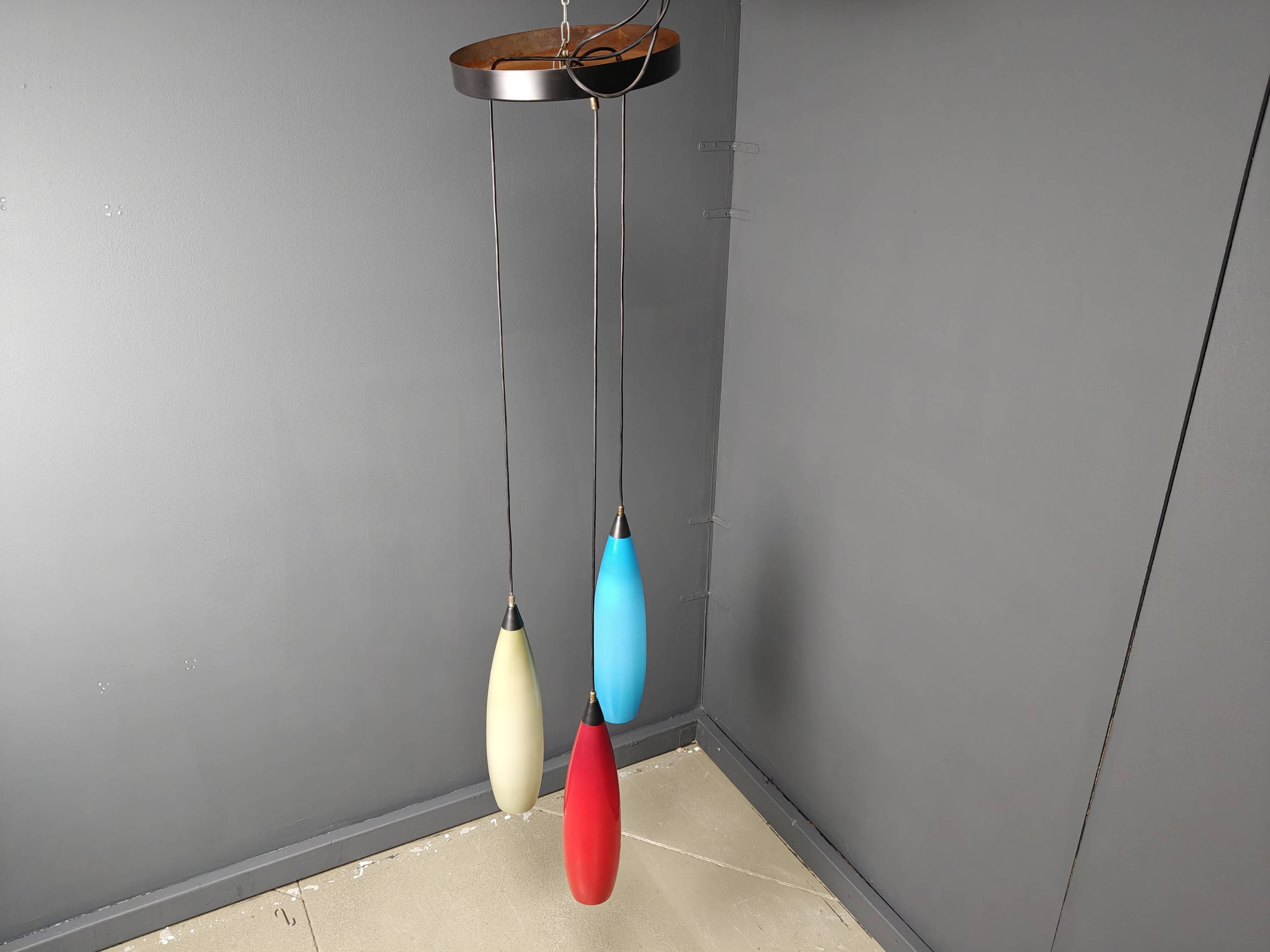 Vintage 3 glass pendant lights by Vistosi, 1970s