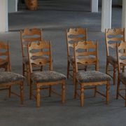 Denmark mid-century, set of 8 oak and lambswool chairs, Henning Kjærnulf, 1960s