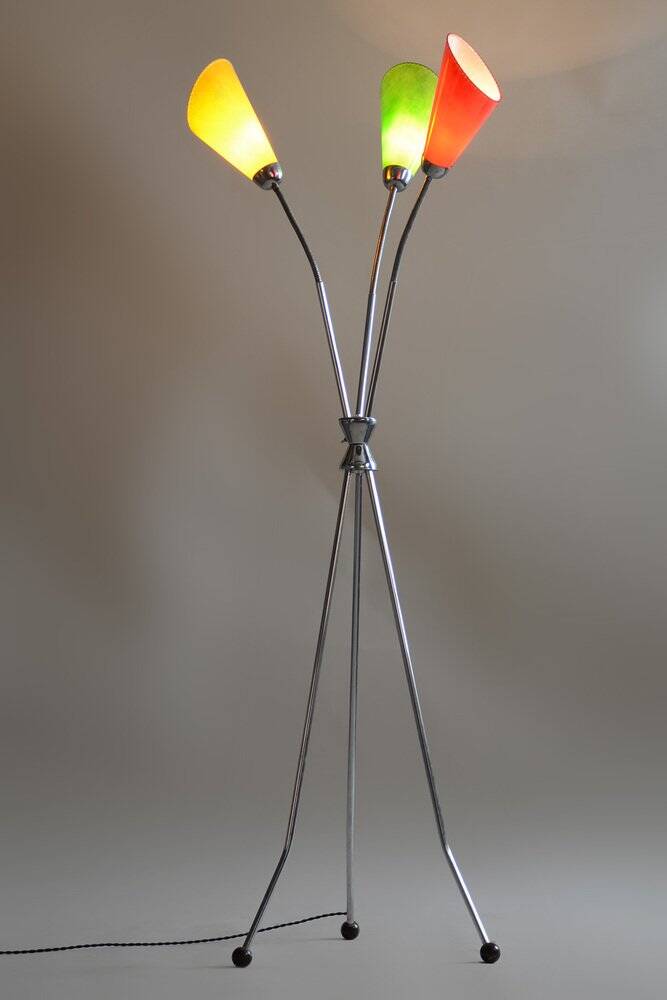 Mid-Century Chrome-Plated Steel Floor Lamp attributed to Napako, 1950s