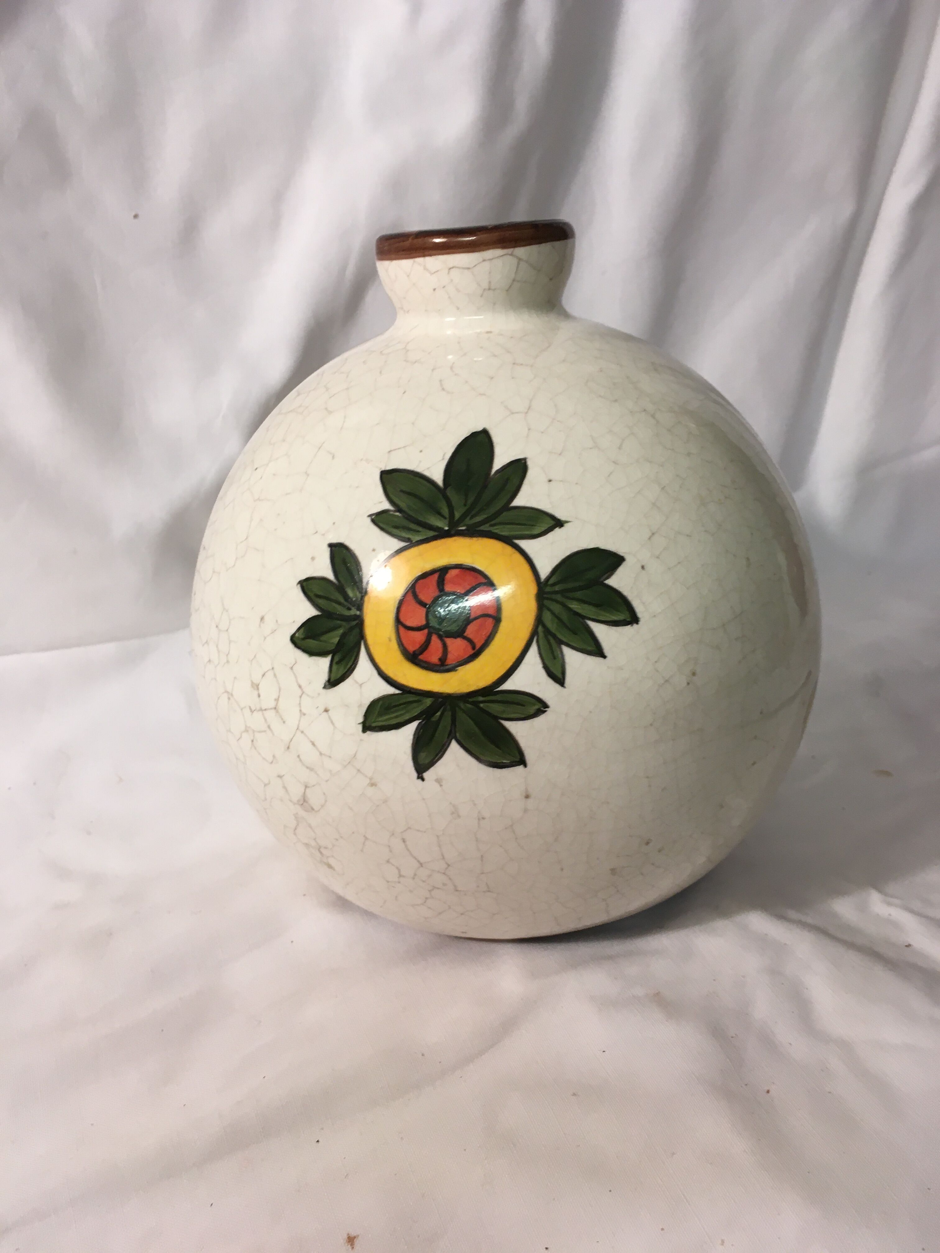 Art deco ball vase in cracked earthenware