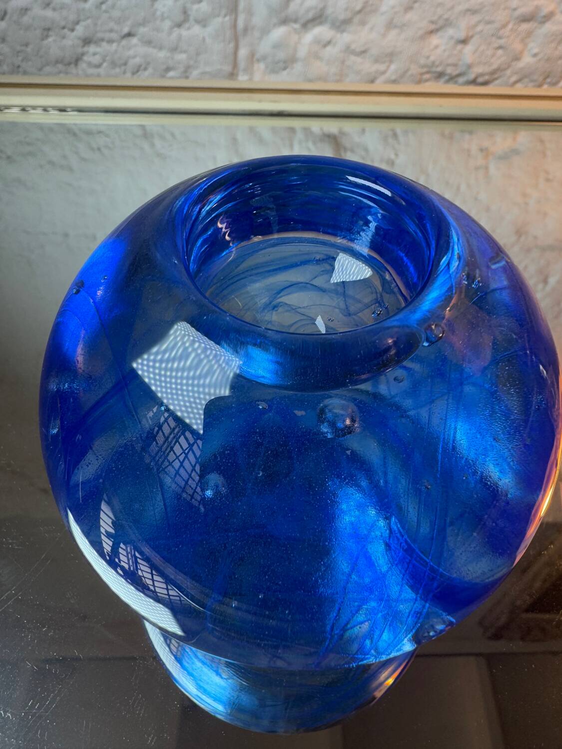 Kosta Boda blue glass candlestick from the 1980s