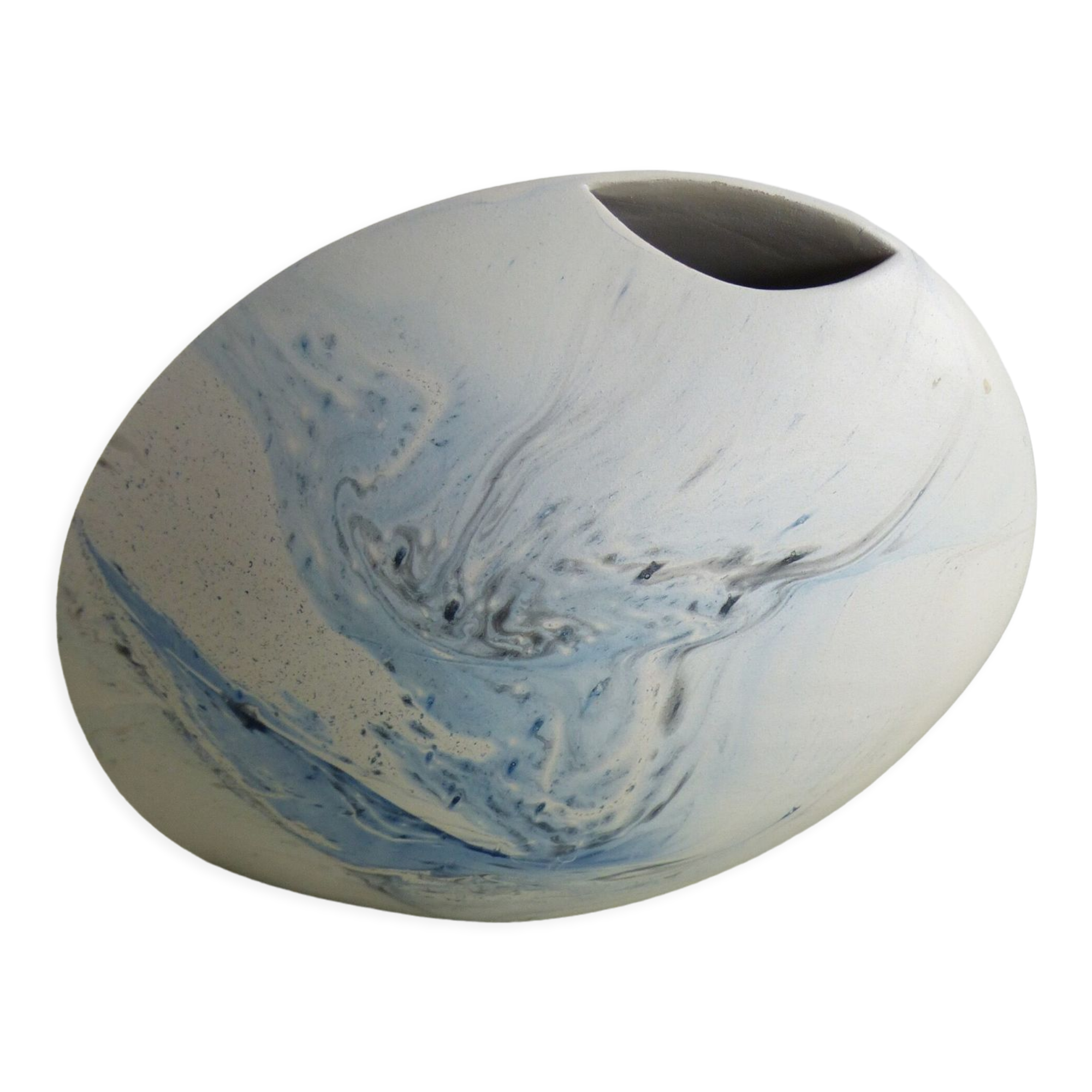 White and blue oval vase