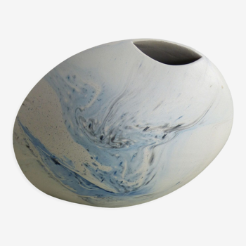 White and blue oval vase