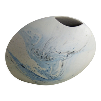 White and blue oval vase