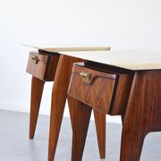 Set of 2 Italian Midcentury Rosewood and carrara bedsides tables