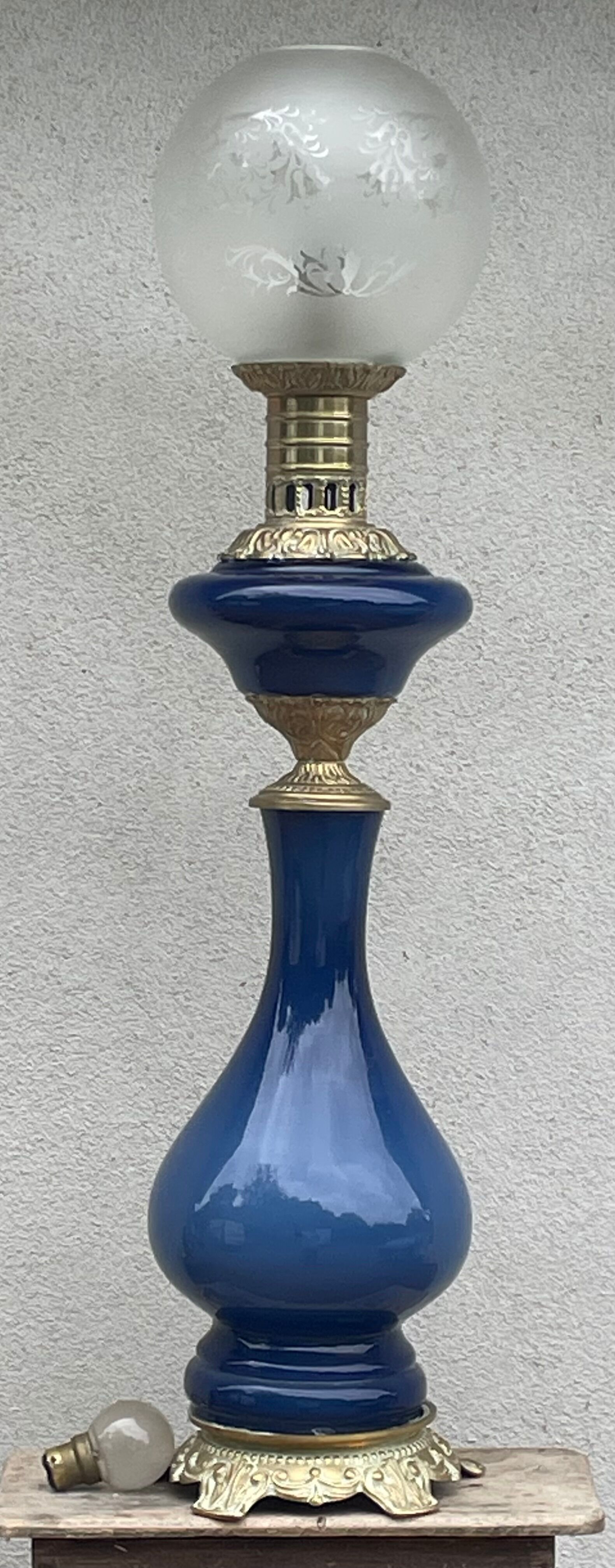 Baluster lamp blue and bronze porcelain