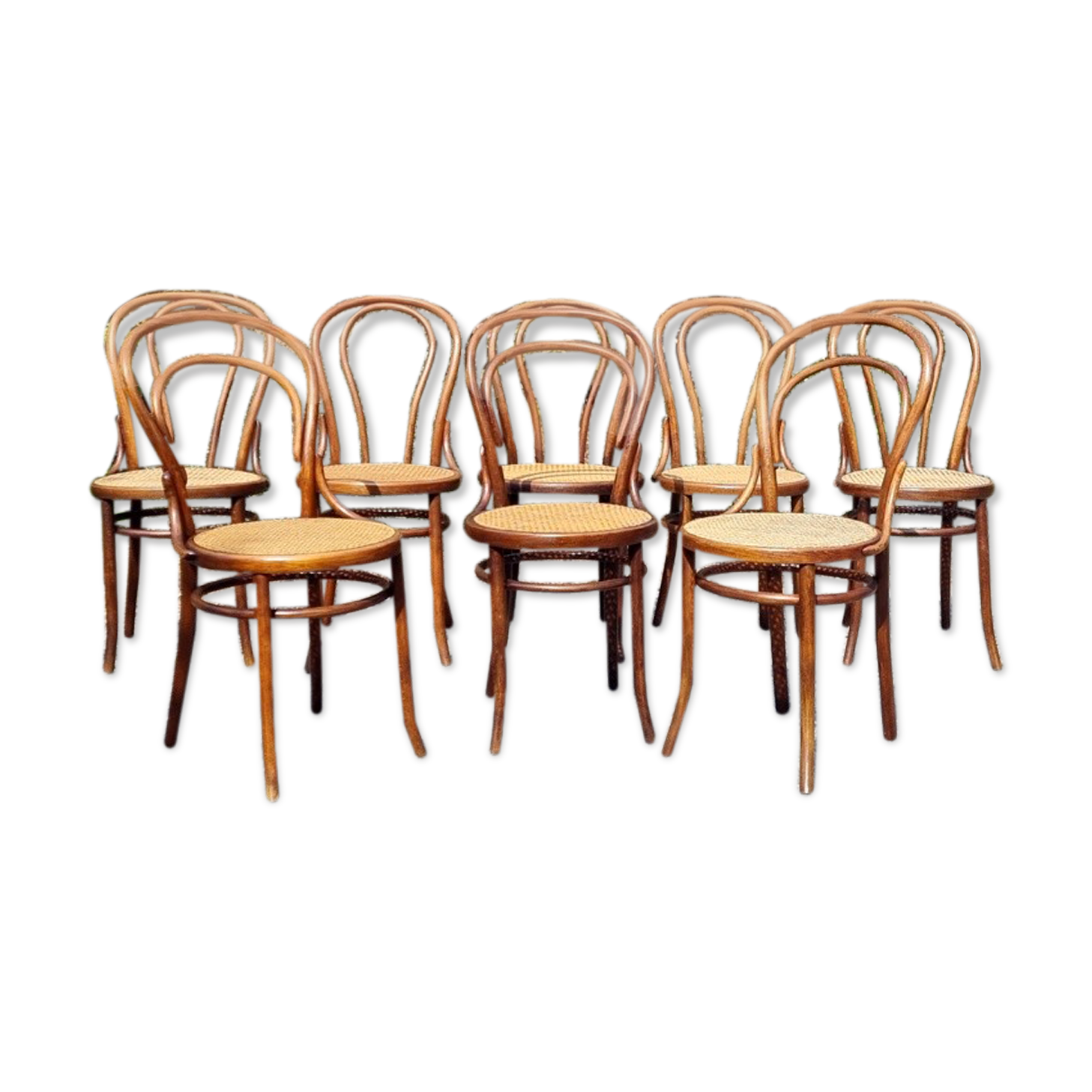 8 bistro chairs n°14 and n°18 in curved wood early twentieth century