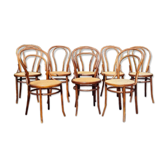 8 bistro chairs n°14 and n°18 in curved wood early twentieth century