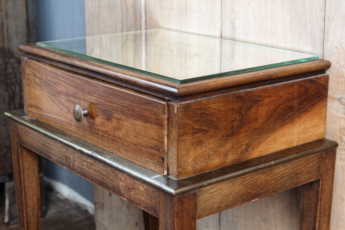 Bedside table, sofa tip - rosewood and brass plate