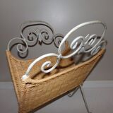 Porte-revue rotin et fer forgé shabby