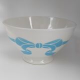 Bol ancien  céramique faïence blanc ruban bleu français des années 50 vintage