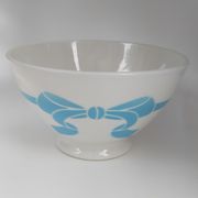 Old ceramic bowl earthenware white French blue ribbon of the 50s vintage