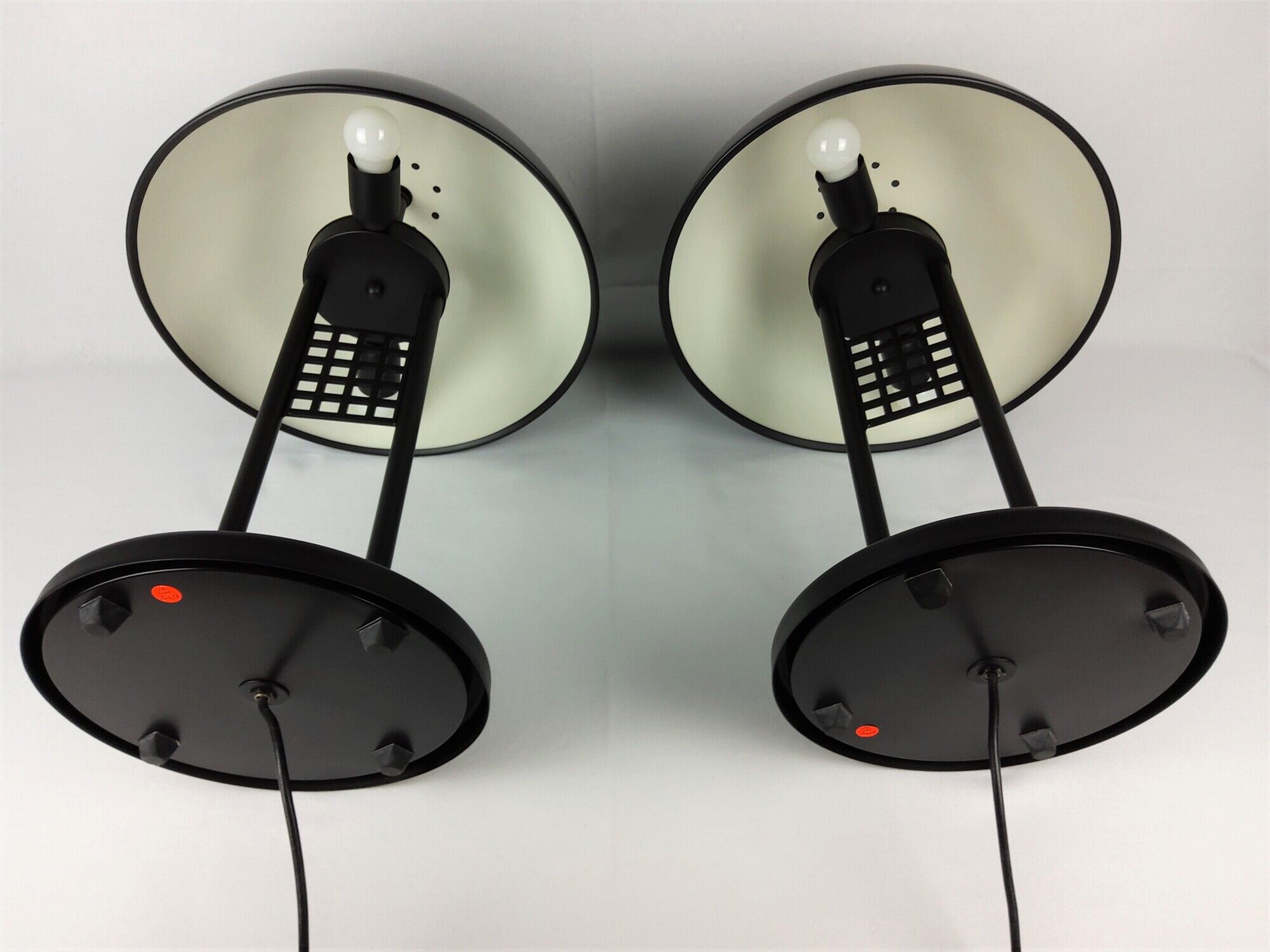 Pair of vintage table lamps, black lace-up metal 1980