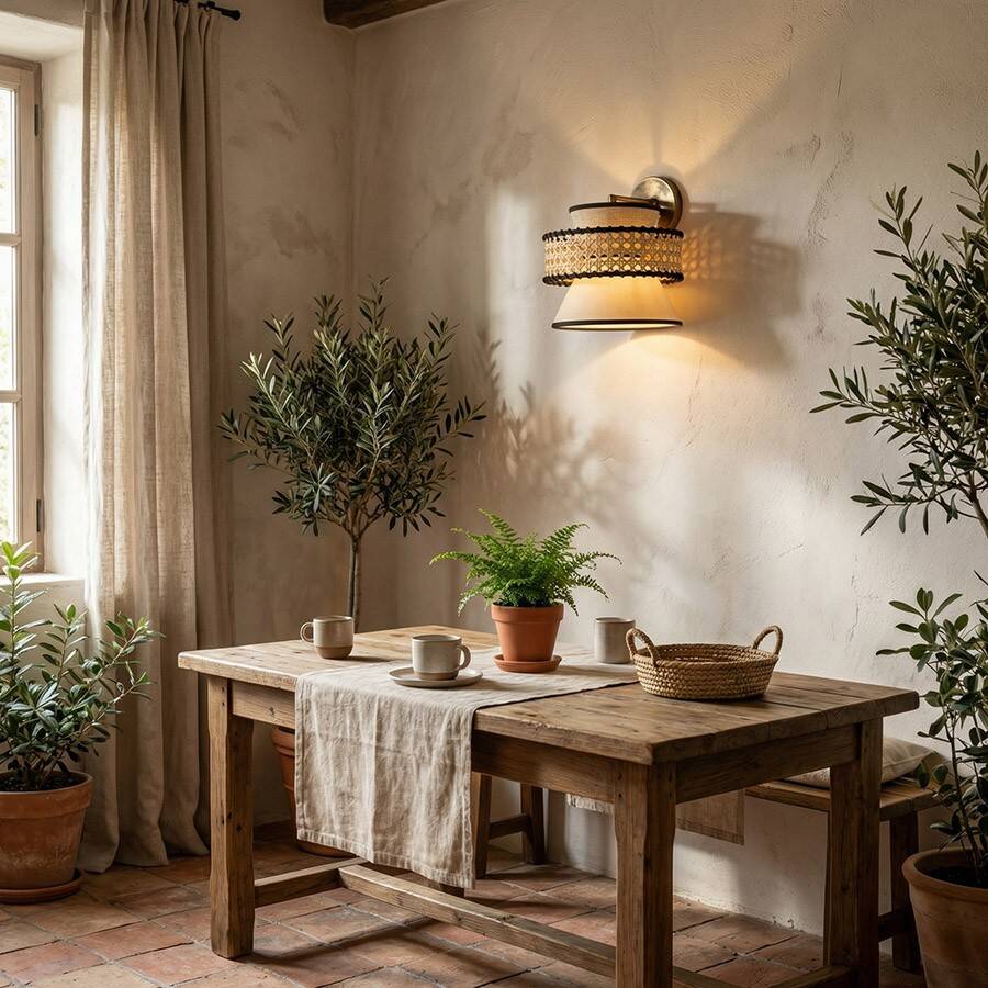 Rattan Fabric Handmade Wall Lamp, 25x25Cm