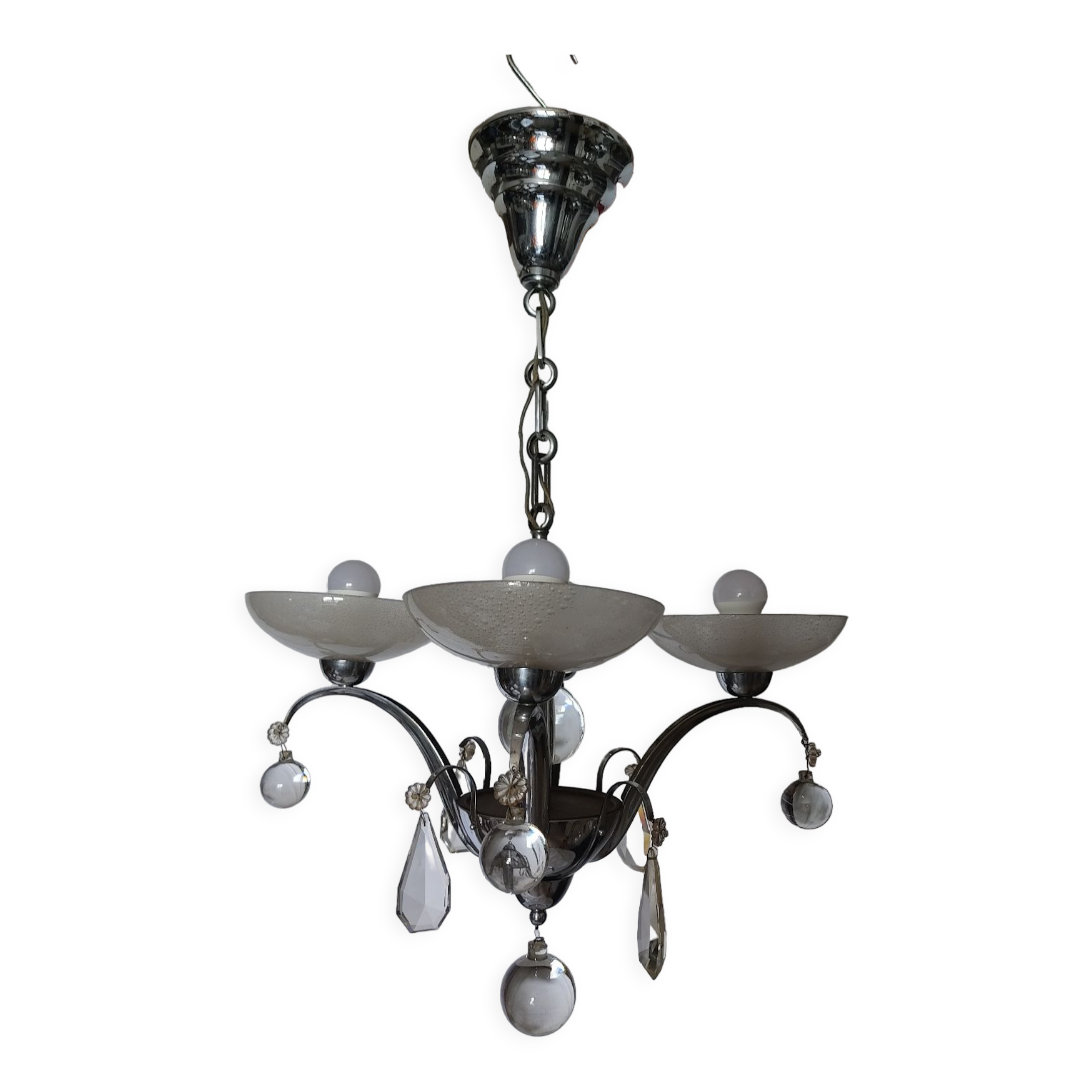 Old vintage chrome chandelier.