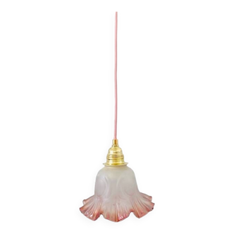 Vintage hanging lamp artdeco  pink matt ruffle glass