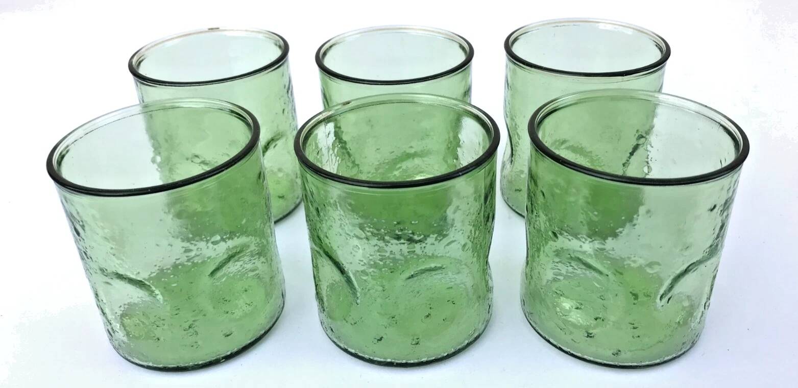 1970s (lot 2) 6 orangeade glasses Bubble and coloured glass