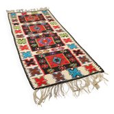 Tapis kilim ancien en laine, noué fin, fait main 90 x 35 In