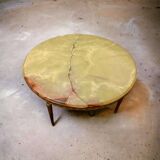 Vintage round coffee table: onyx top & gold brass structure