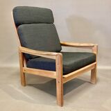 Teak and linen armchair Scandinavian design 1950.