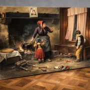 Very large oil on canvas – “La Remontrance” – Signed Valli - 20th century