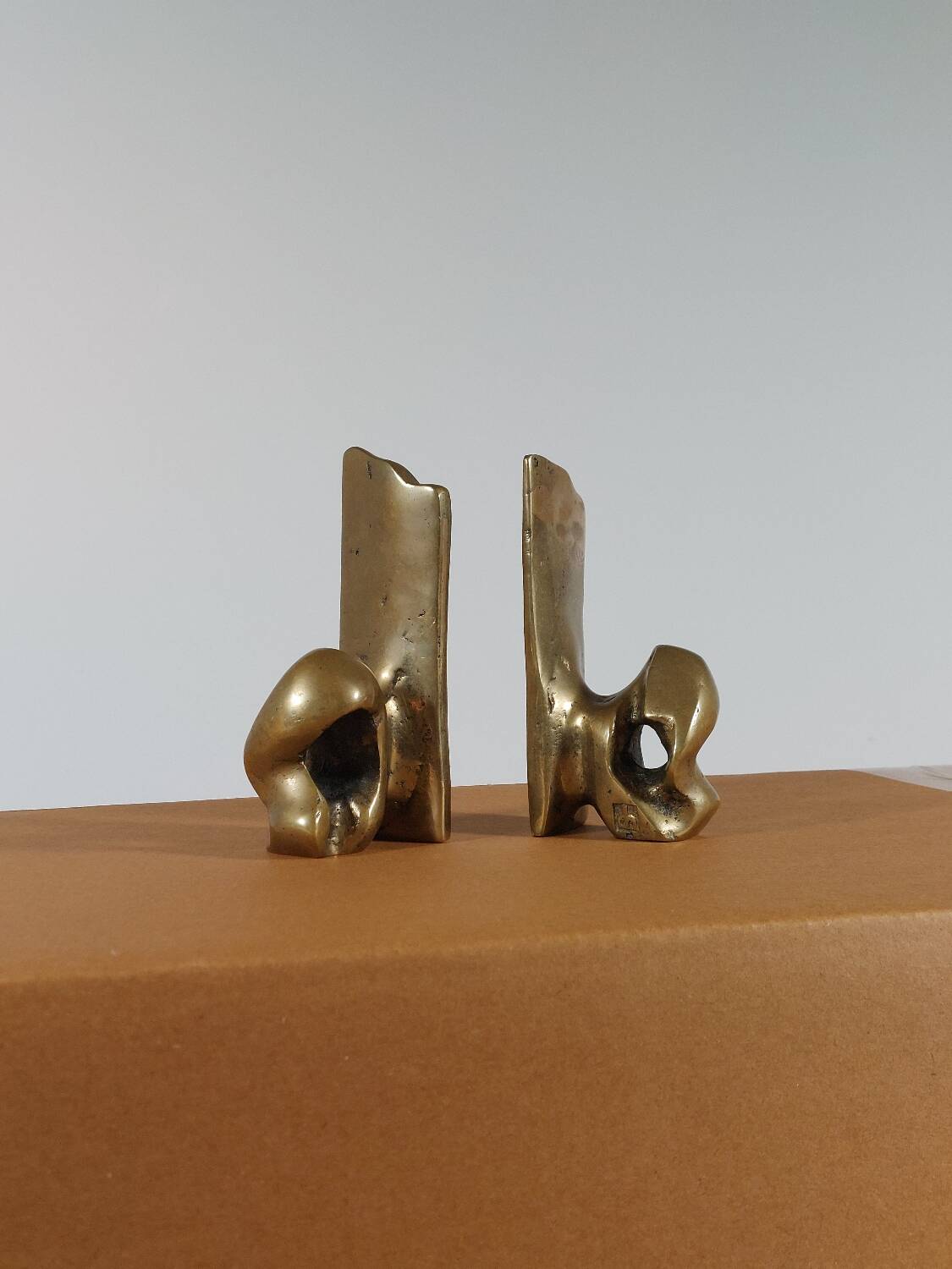 Super rare pair of brutalist brass bookends by David Marshall.