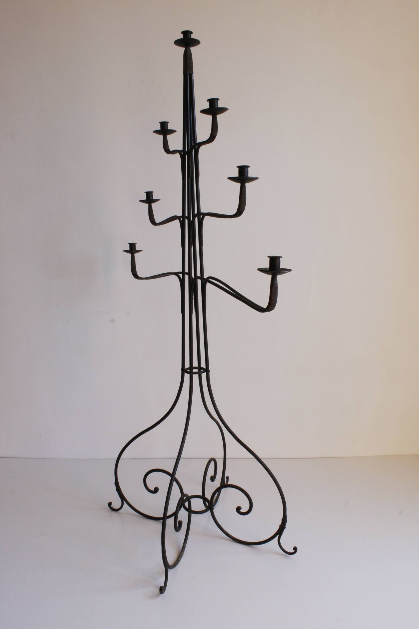 Large Wrought Iron Floor Candelabra, 1950s