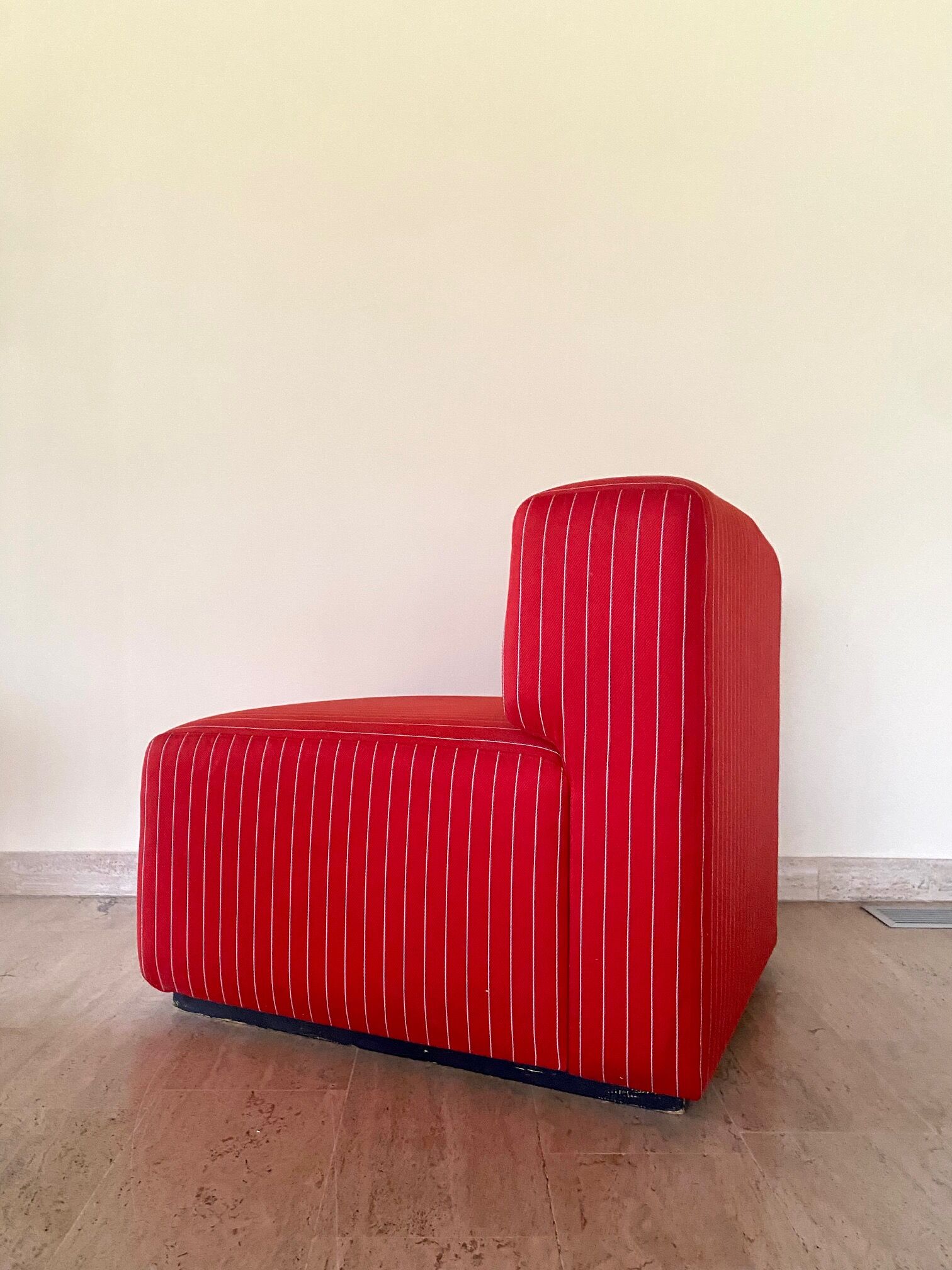 Pair of red striped armchairs from the 1980s